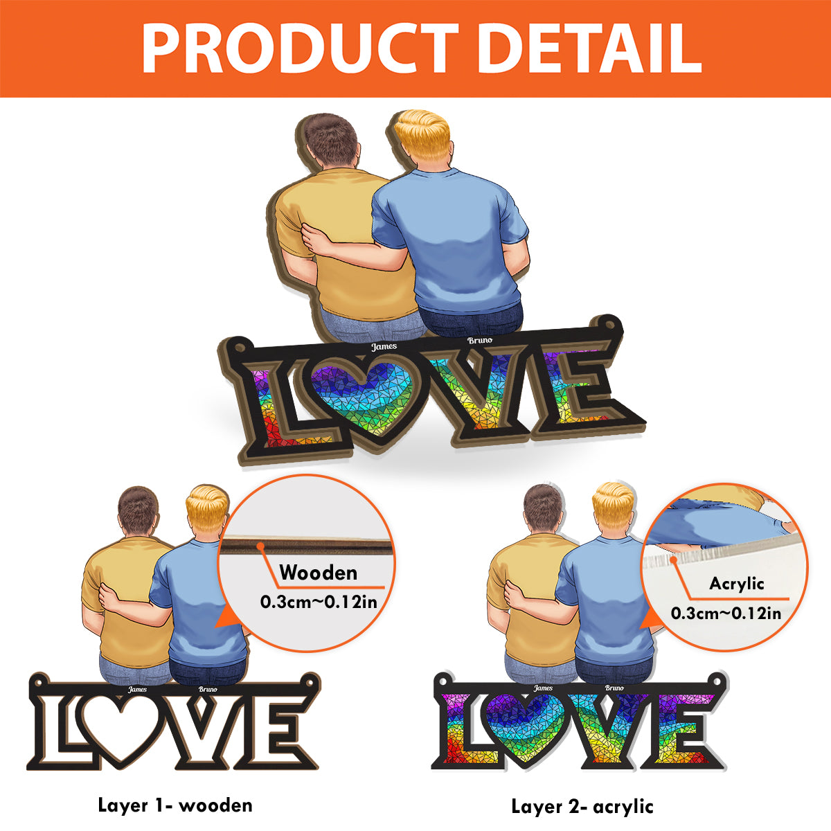 Love Is Love - Personalized LGBT Support 2 Layered Window Hanging Suncatcher