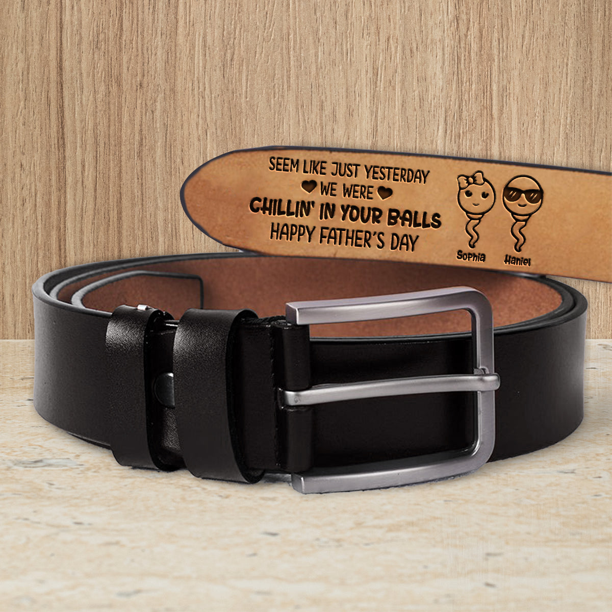 Seem Like Just Yesterday We Are Chilling In Your Ball - Personalized Father Leather Belt