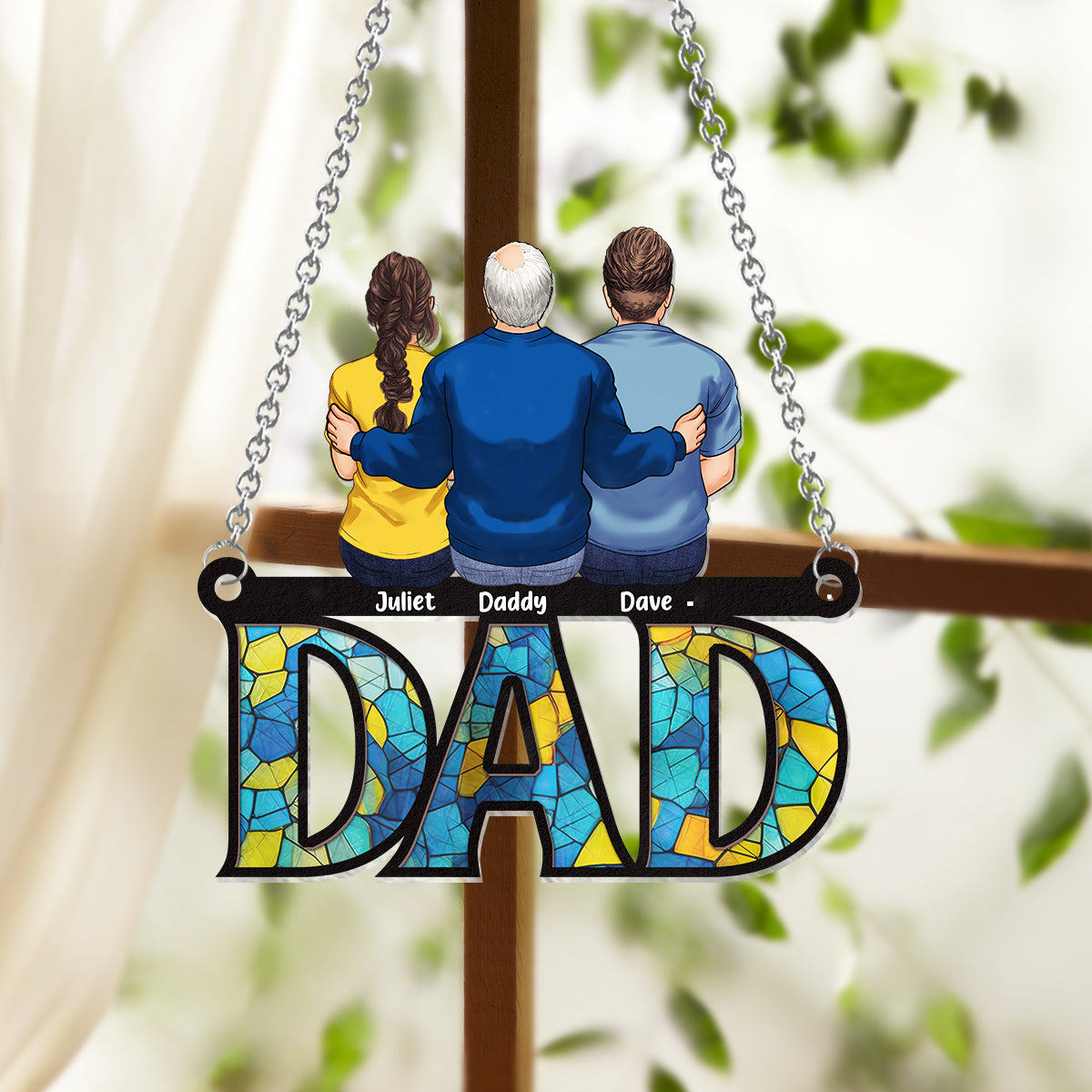 Father And Children - Personalized Father Window Hanging Suncatcher Ornament