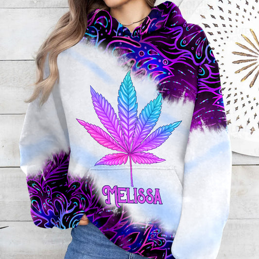 Lila Farbverlauf, psychedelisches Blatt - Personalisiertes Weed-All-Over-Shirt
