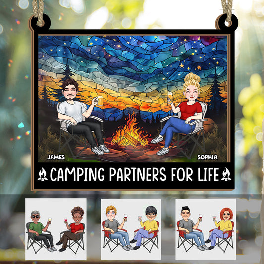 Camping Partners For Life - Personalized Camping 2 Layered Window Hanging Suncatcher