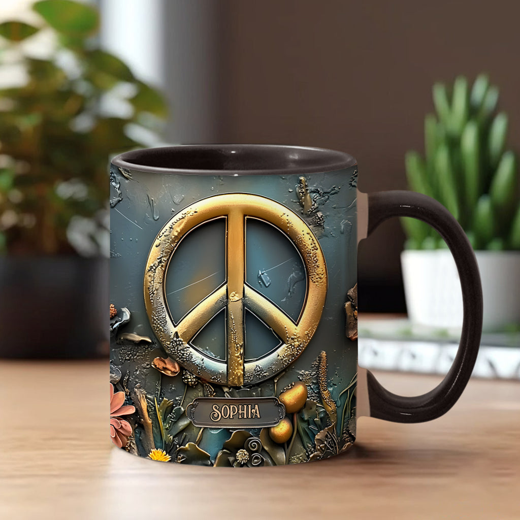 Paix, amour et bonheur - Mug personnalisé style hippie