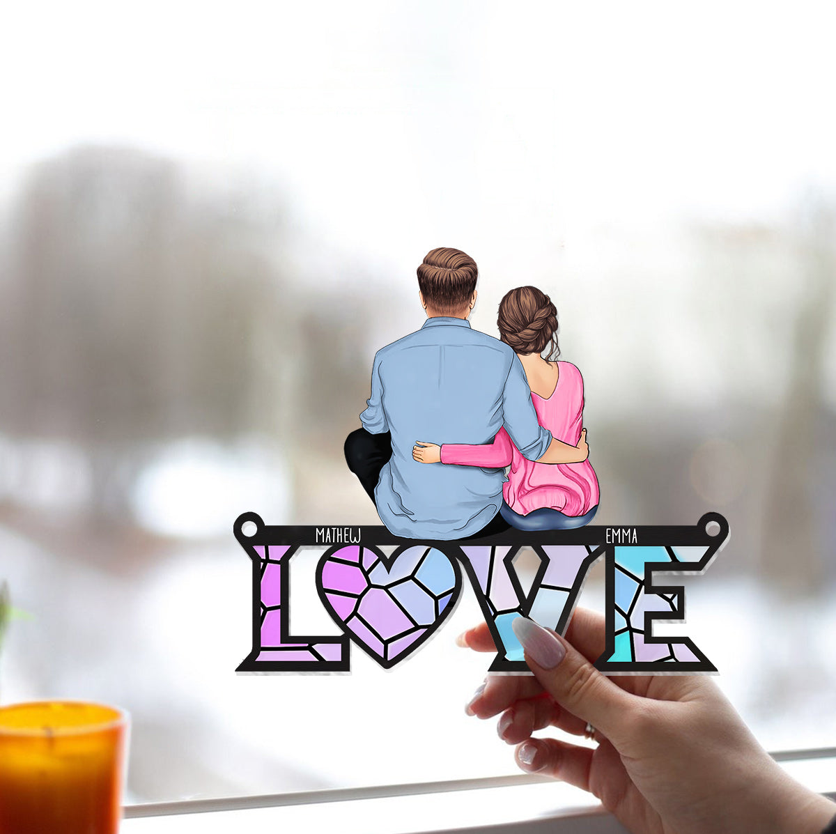 I Love You - Personalized Couple Window Hanging Suncatcher Ornament