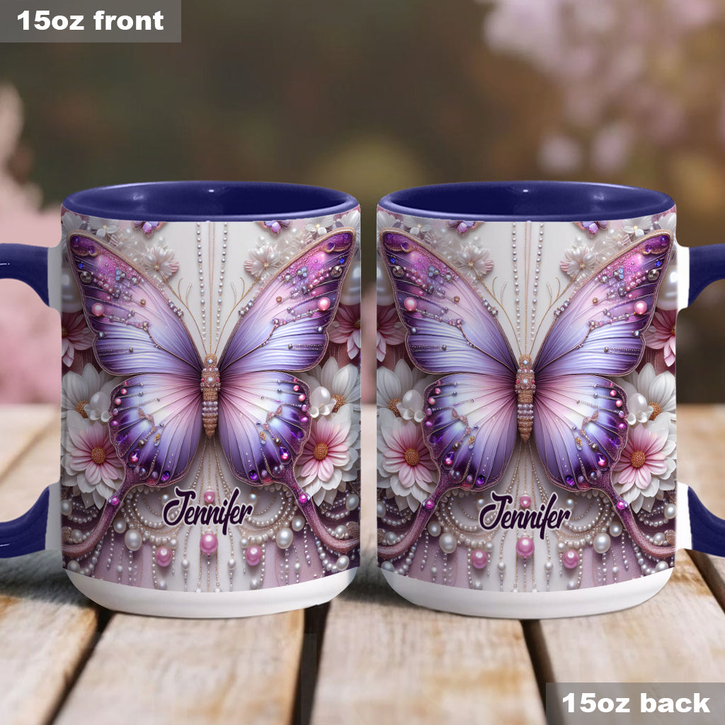 Personalisierte Tasse mit Schmetterlingsmotiv und Blumenmuster