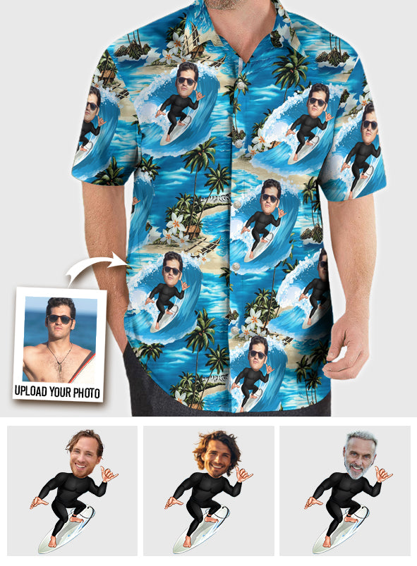 Funny Caricature From Any Photo - Personalized Surfing Hawaiian Shirt