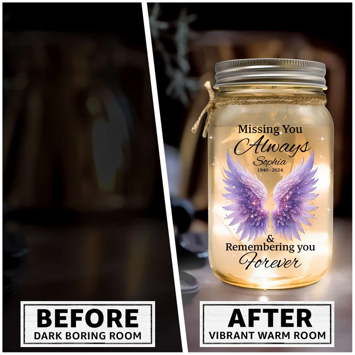 Missing You Always & Remembering You Forever - Personalized Memorial Mason Jar Light