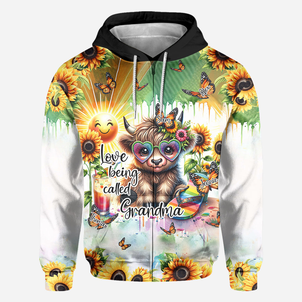 Love Being Called Grandma Highland Cow Summer Vibes - Personalized All Over Shirt