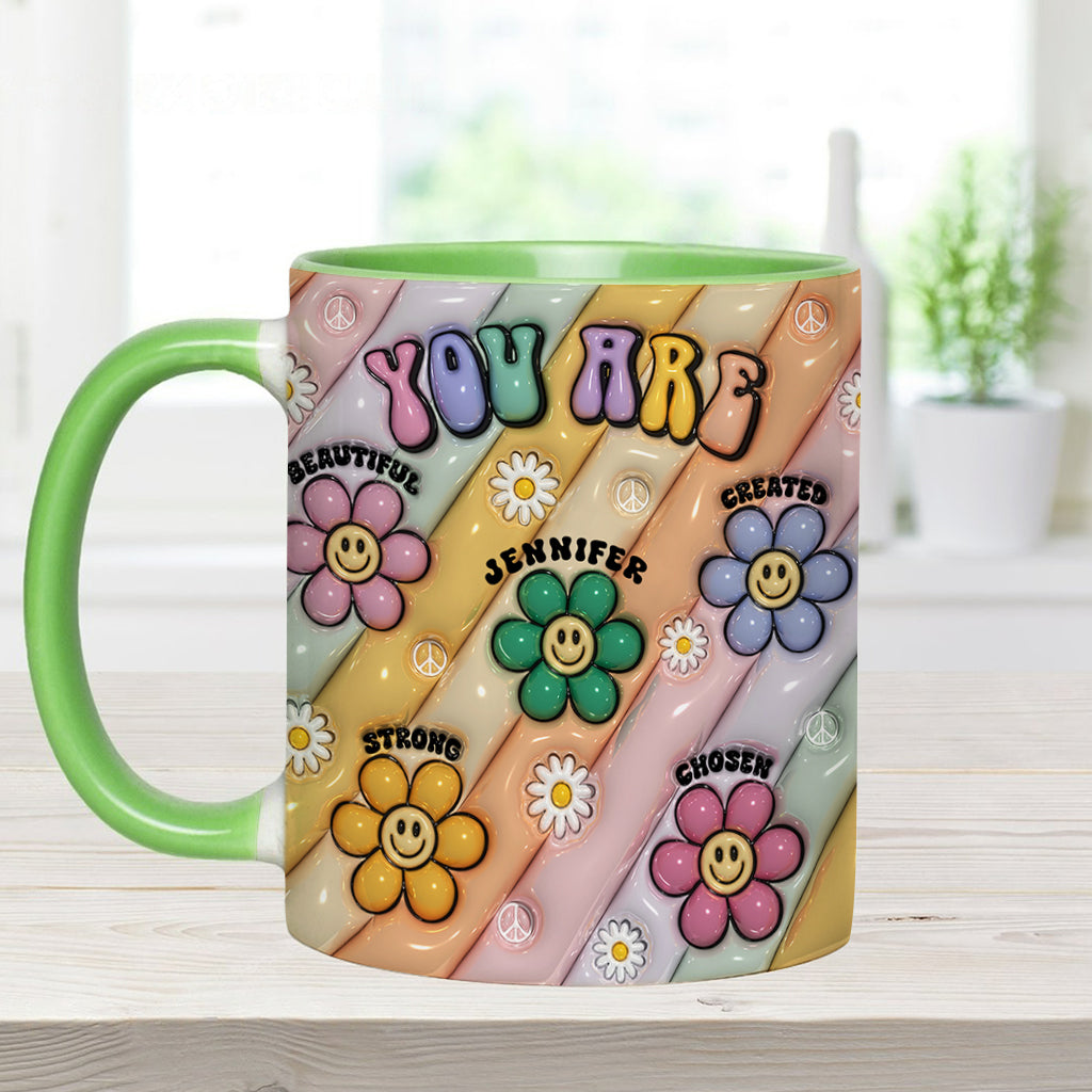 Tu es belle, forte et victorieuse - Mug personnalisé style hippie