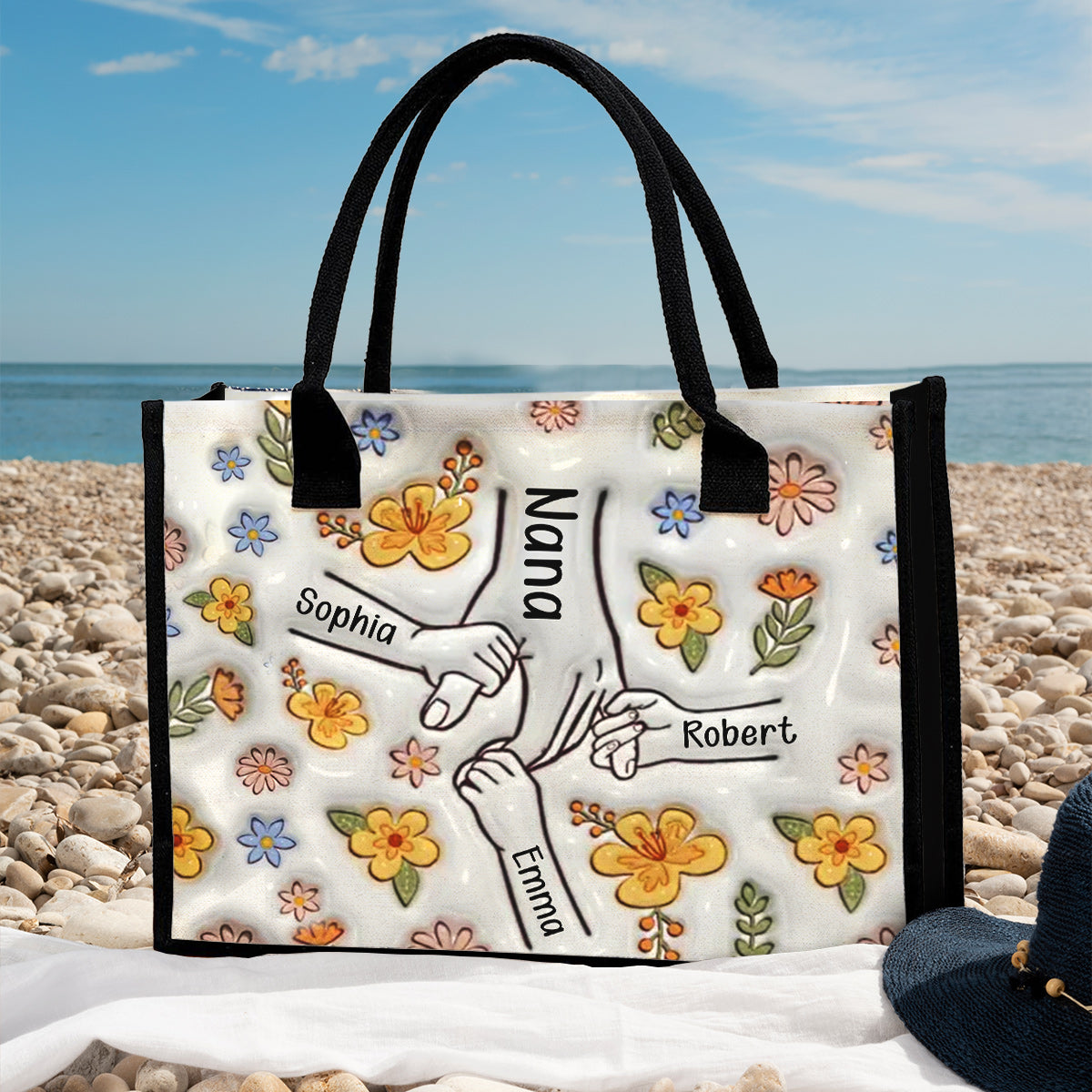 Holding Hands Grandma Mom Nana - Personalized Grandma Canvas Tote Bag