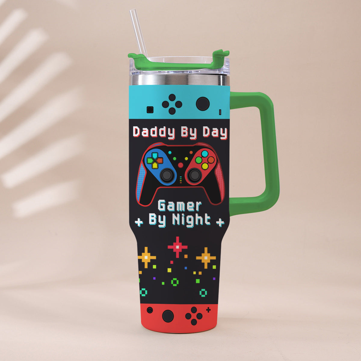 Daddy By Day Gamer By Night - Personalized Father Tumbler With Handle