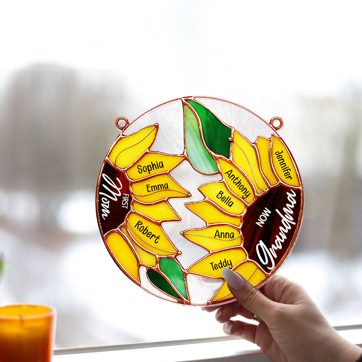 Première maman, maintenant grand-mère - Tournesol - Décoration attrape-soleil personnalisée à suspendre à la fenêtre « Grand-mère »