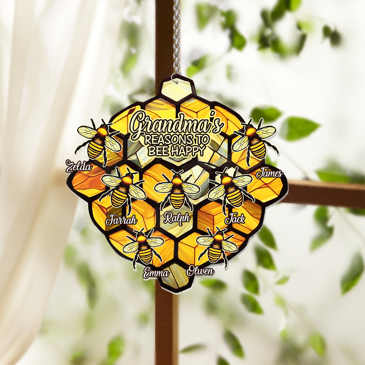 Grandma's Reasons To Be Happy - Personalized Grandma Window Hanging Suncatcher Ornament