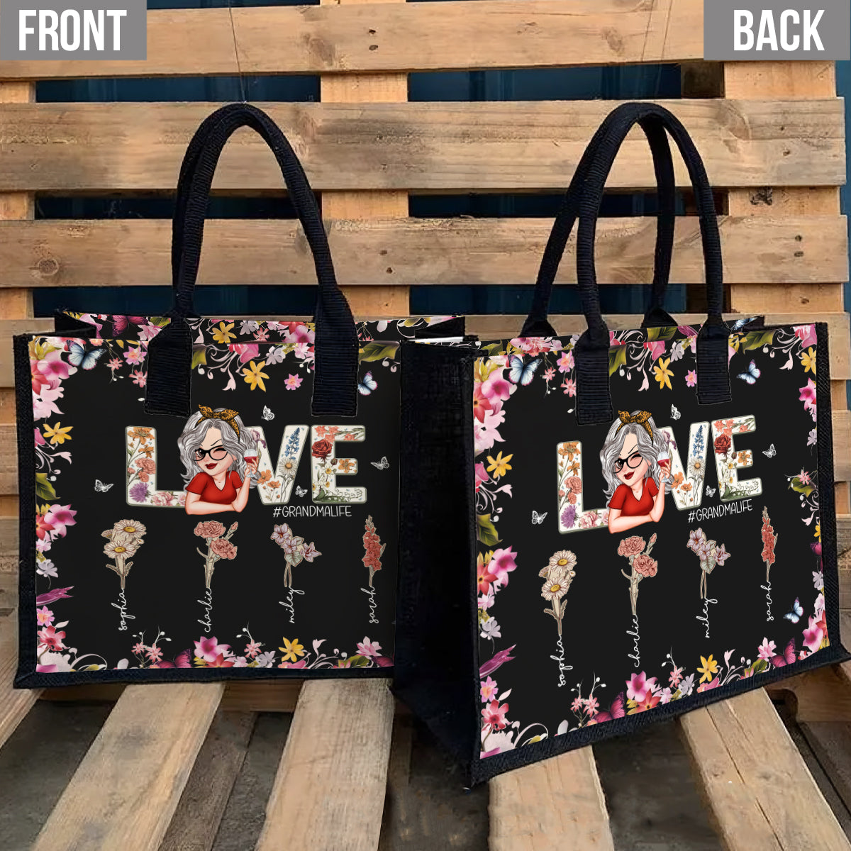 Love Grandma Mom Life - Personalized Grandma Canvas Tote Bag