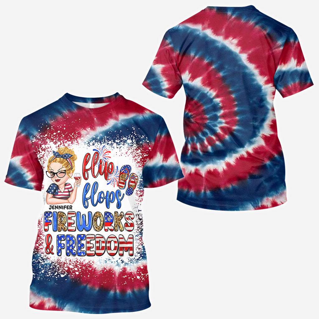 Tongs, feux d'artifice et liberté - T-shirt patriotique personnalisé