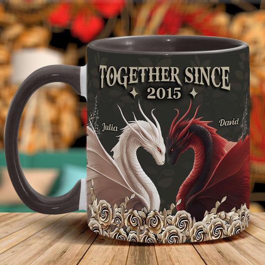 Von unserem ersten Kuss – Personalisierte Tasse mit Drachenmotiv