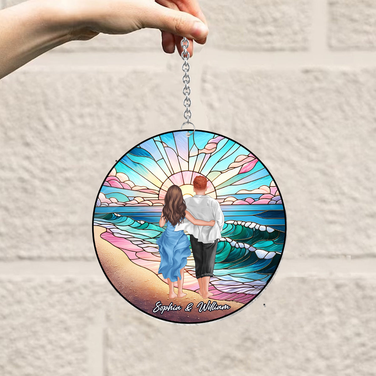 Romantic Sunrise - Personalized Couple Window Hanging Suncatcher Ornament