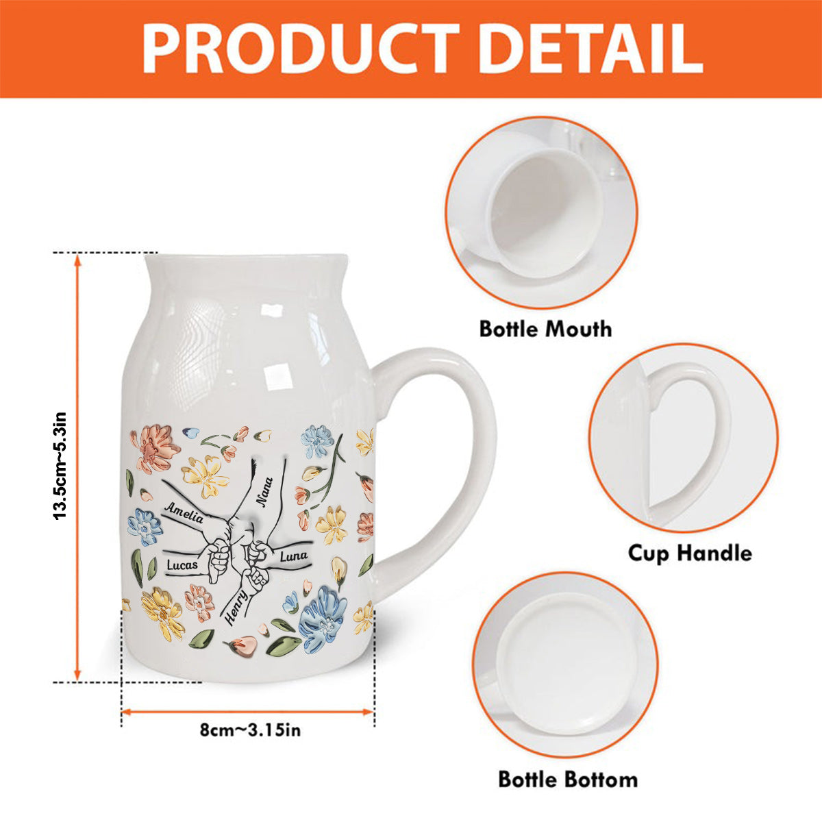 Holding Hands Mother Ceramic Flower Vase (Printed On Both Sides)