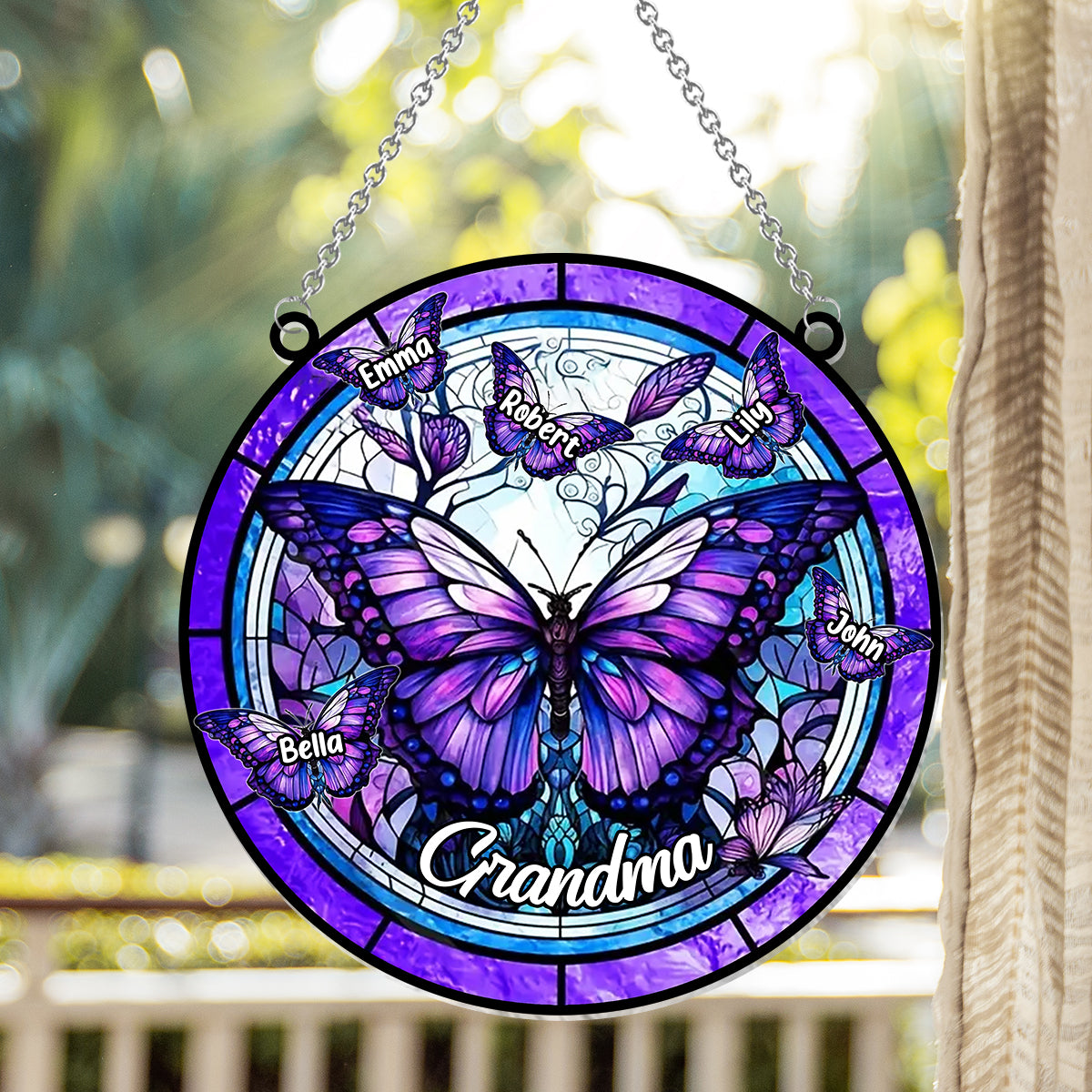 Grandma Butterflies - Personalized Grandma Window Hanging Suncatcher Ornament