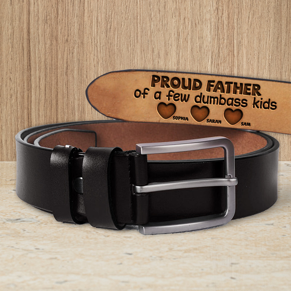 Proud Father Of A Few Kids - Personalized Father Leather Belt