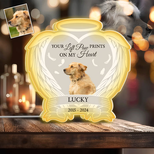 Tu as laissé des empreintes de pattes sur mon cœur - Boîte lumineuse photo personnalisée pour chien