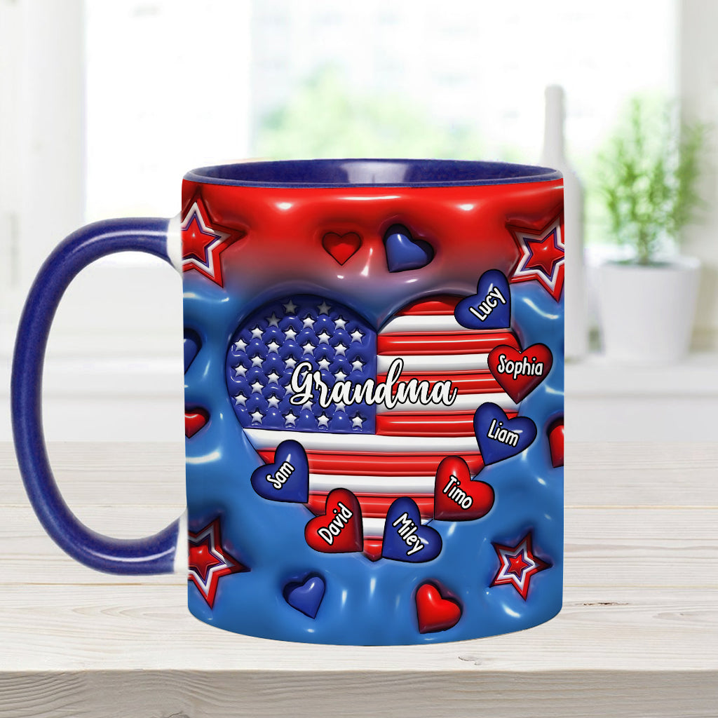 Grandma & Grandkids Puff Heart Flag - Personalized Grandma Accent Mug