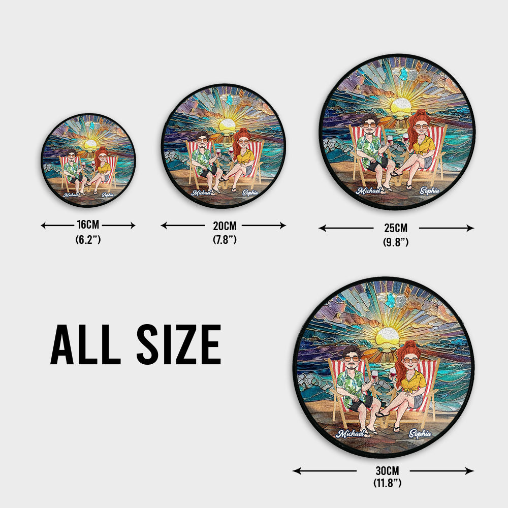 Happy Couple Enjoying Romantic Beach - Personalized Couple Stained Glass Suncatcher