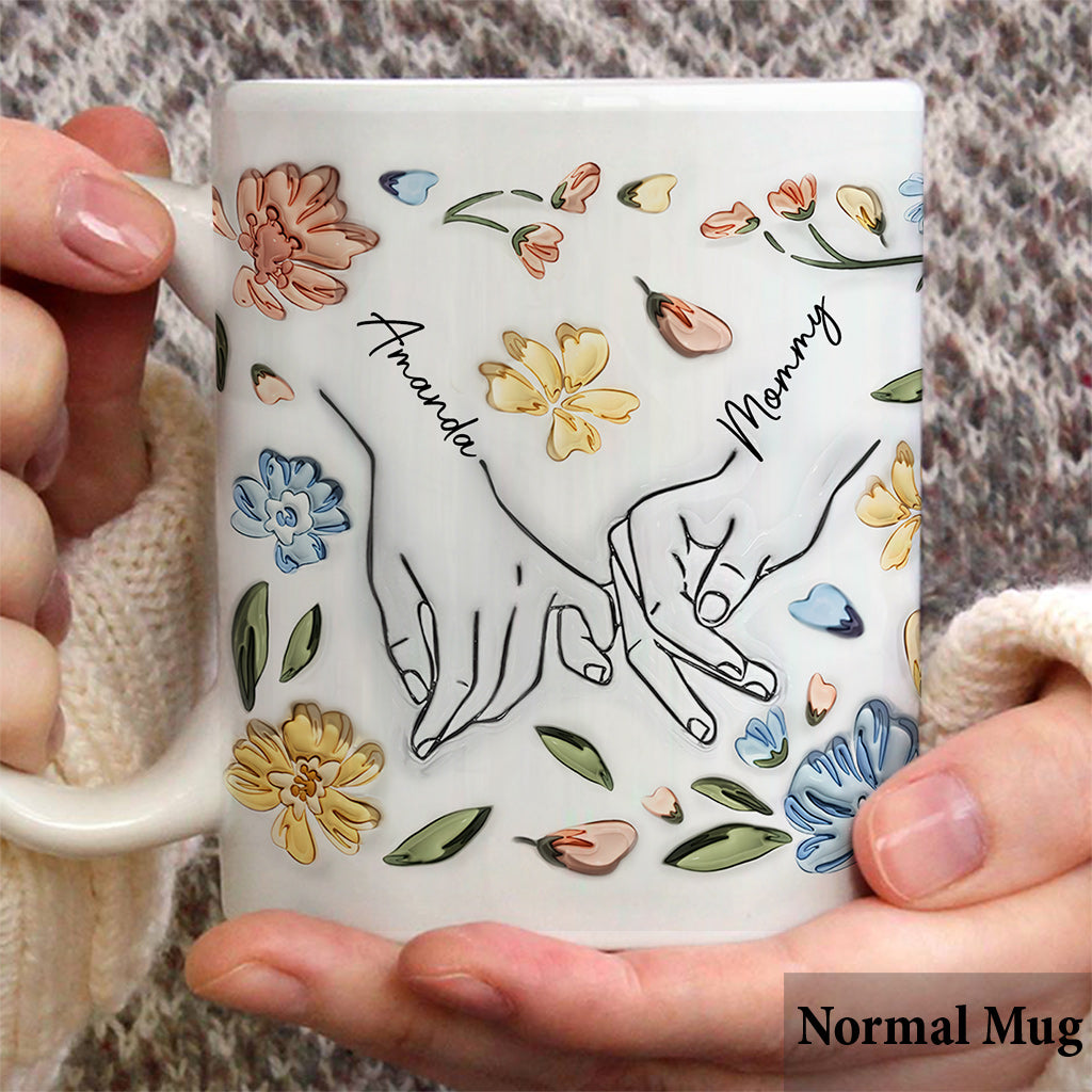 First My Mother Forever My Friend Pastel Floral Line Art Inflated - Personalized Mother Mug