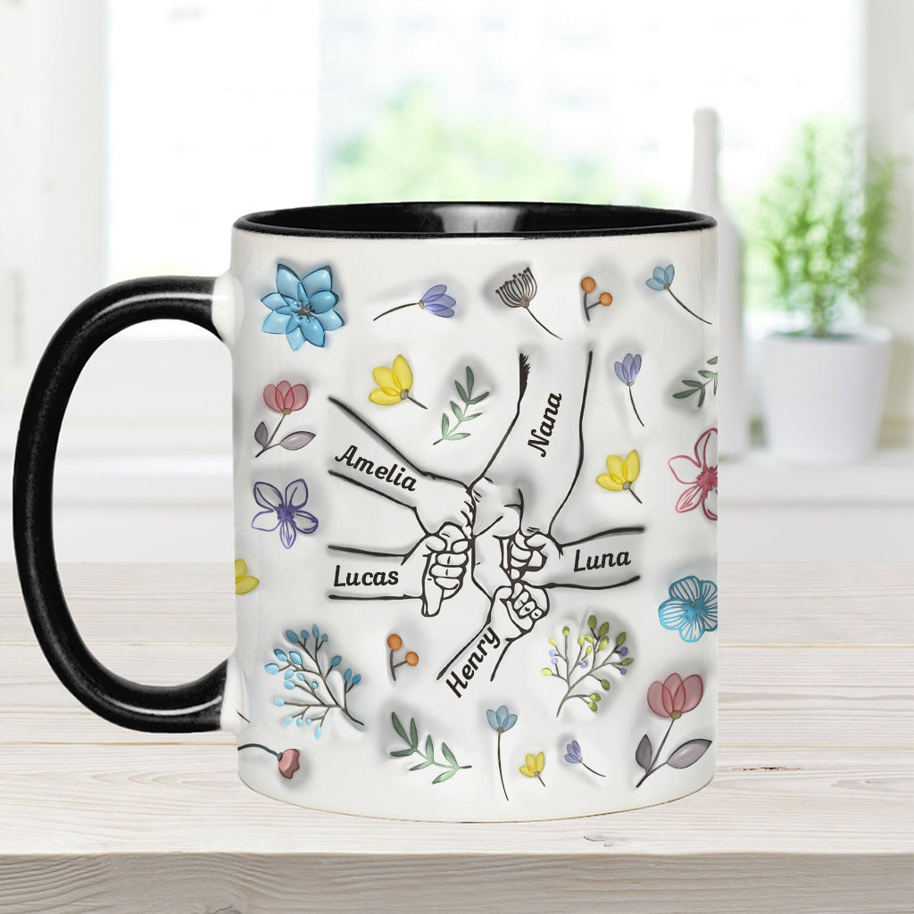 Holding Hands Grandma Mom Nana - Personalized Grandma Accent Mug