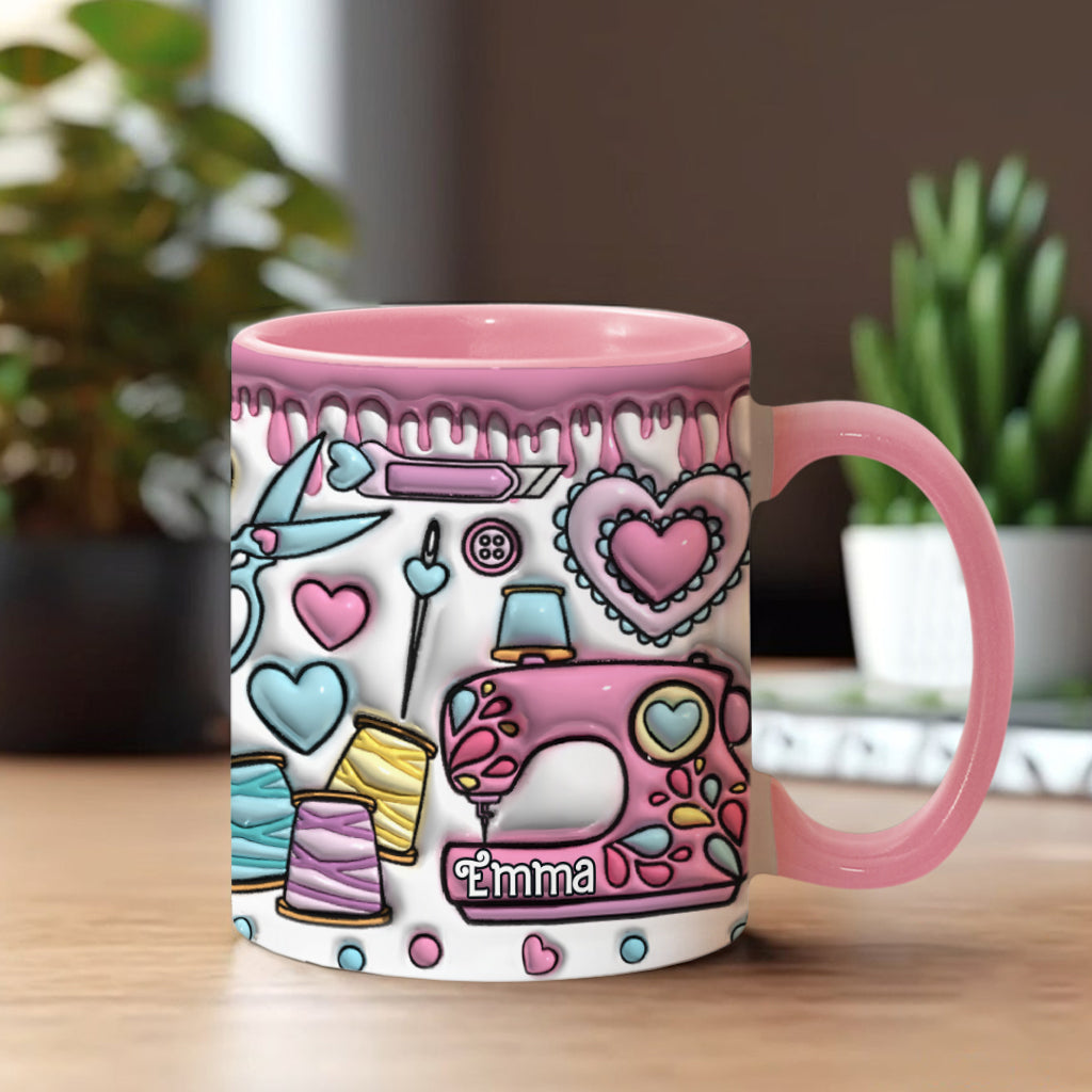 Pink für Nähbegeisterte – Personalisierte Tasse mit Nähmotiv