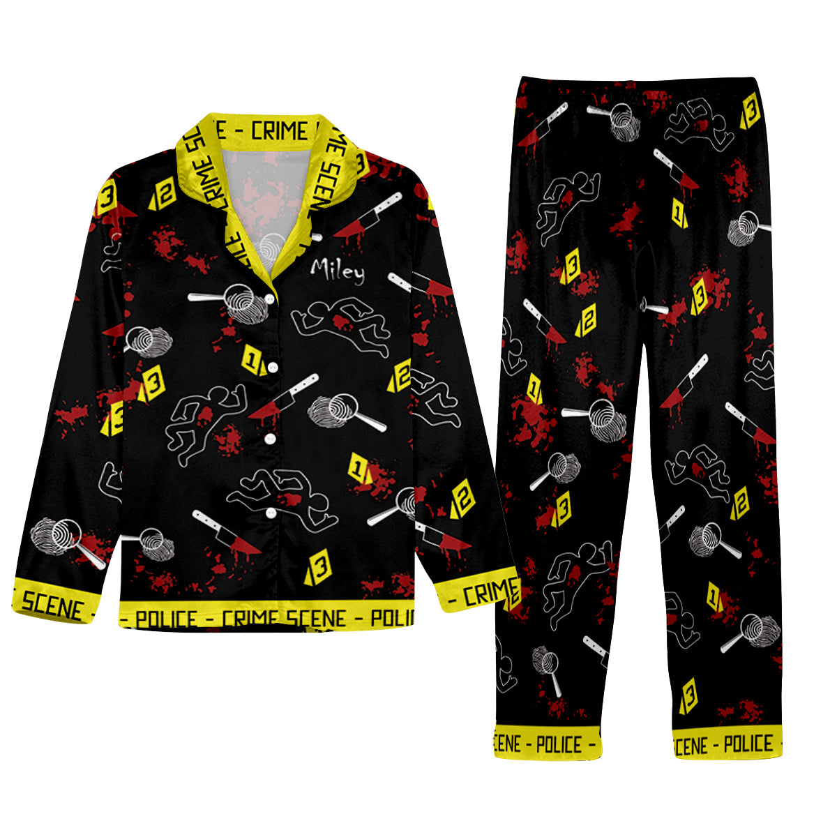 True Crime Junkie – Personalisierter Pyjama mit Knopfleiste