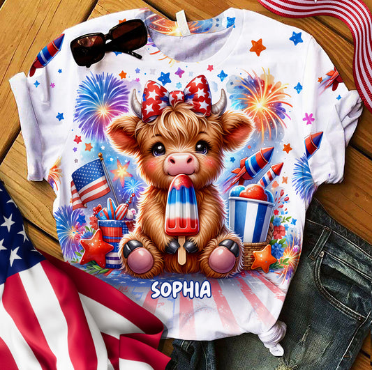 4th Of July Highland Cow - Personalized All Over Shirt
