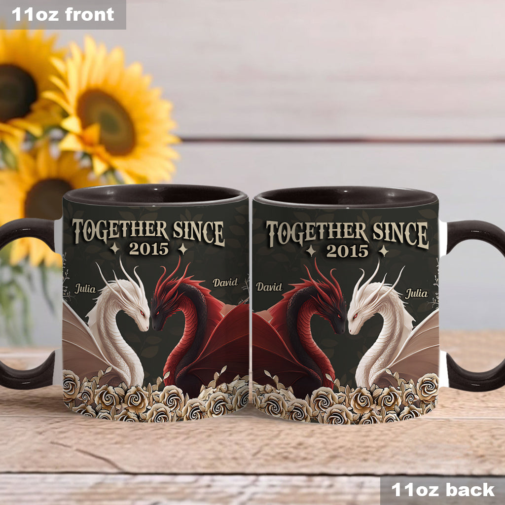 Von unserem ersten Kuss – Personalisierte Tasse mit Drachenmotiv