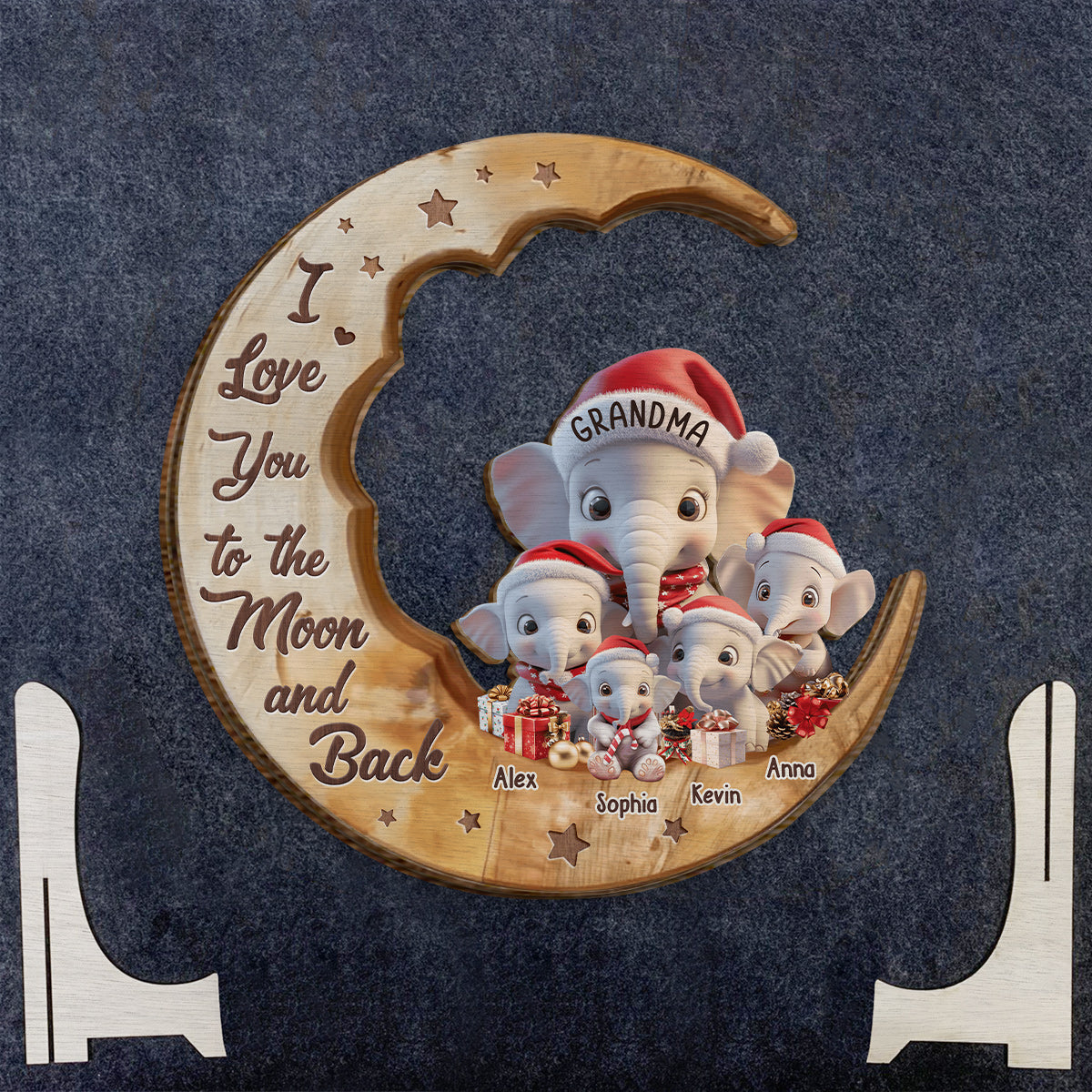 Je t'aime jusqu'à la lune et retour - Panneau en bois personnalisé double couche pour grand-mère