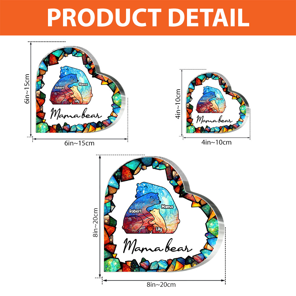 Mama Bear Colorful Stained Glass - Personalized Mother Custom Shaped Acrylic Plaque