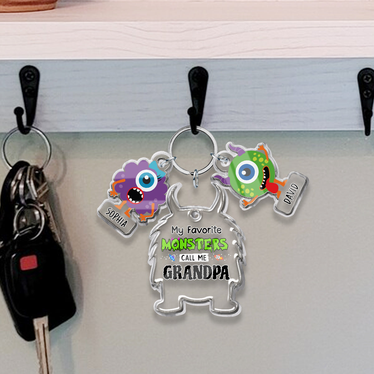My Favorite Monsters Call Me Grandpa Daddy Dada - Personalized Grandpa Keychain with Charms