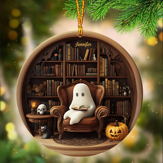 Spooky Ghost Reading Book - Personalized Book Ornament