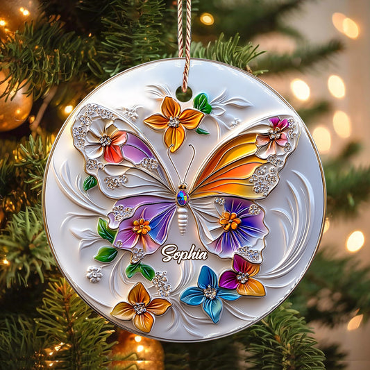 Magnifique papillon - Ornement rond en céramique papillon personnalisé