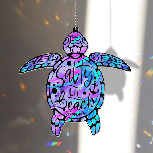 Salty Lil' Beach - Personalized Turtle Window Hanging Suncatcher Ornament