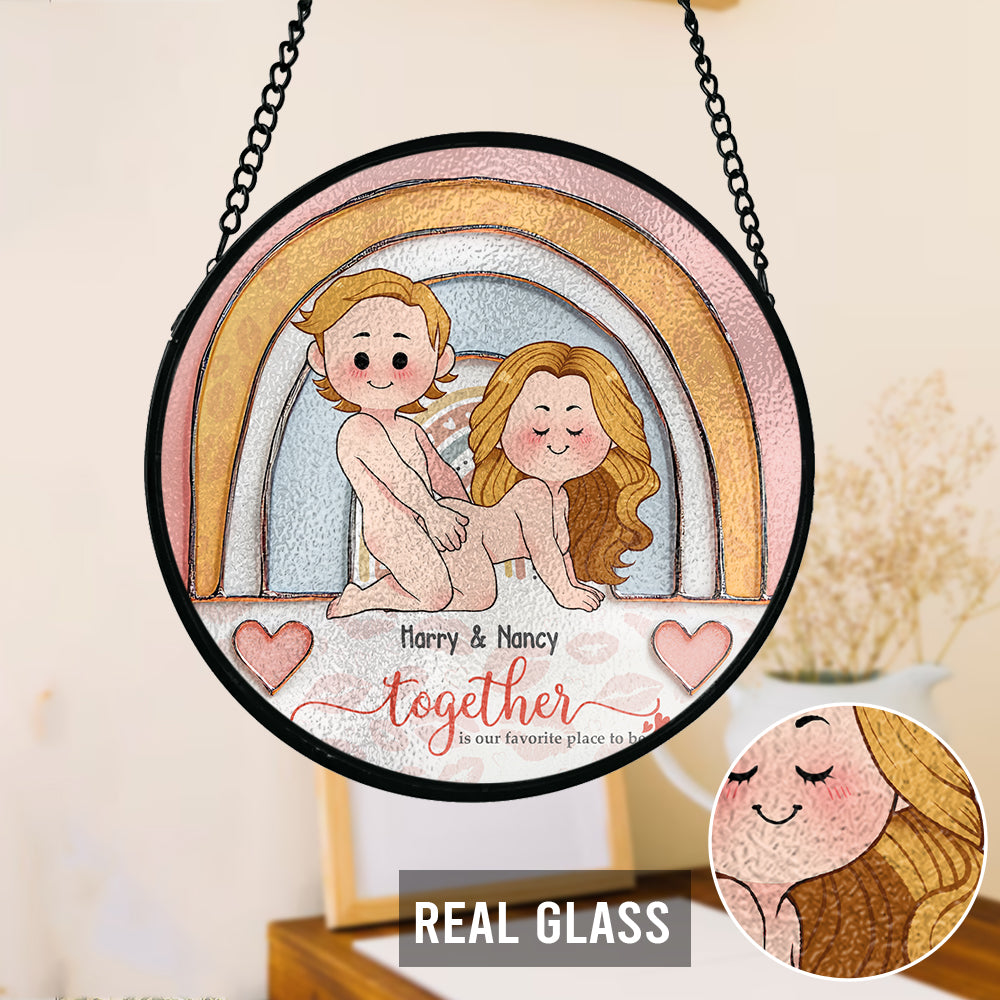 Together Is Our Favorite Place To Be - Personalized Couple Stained Glass Suncatcher