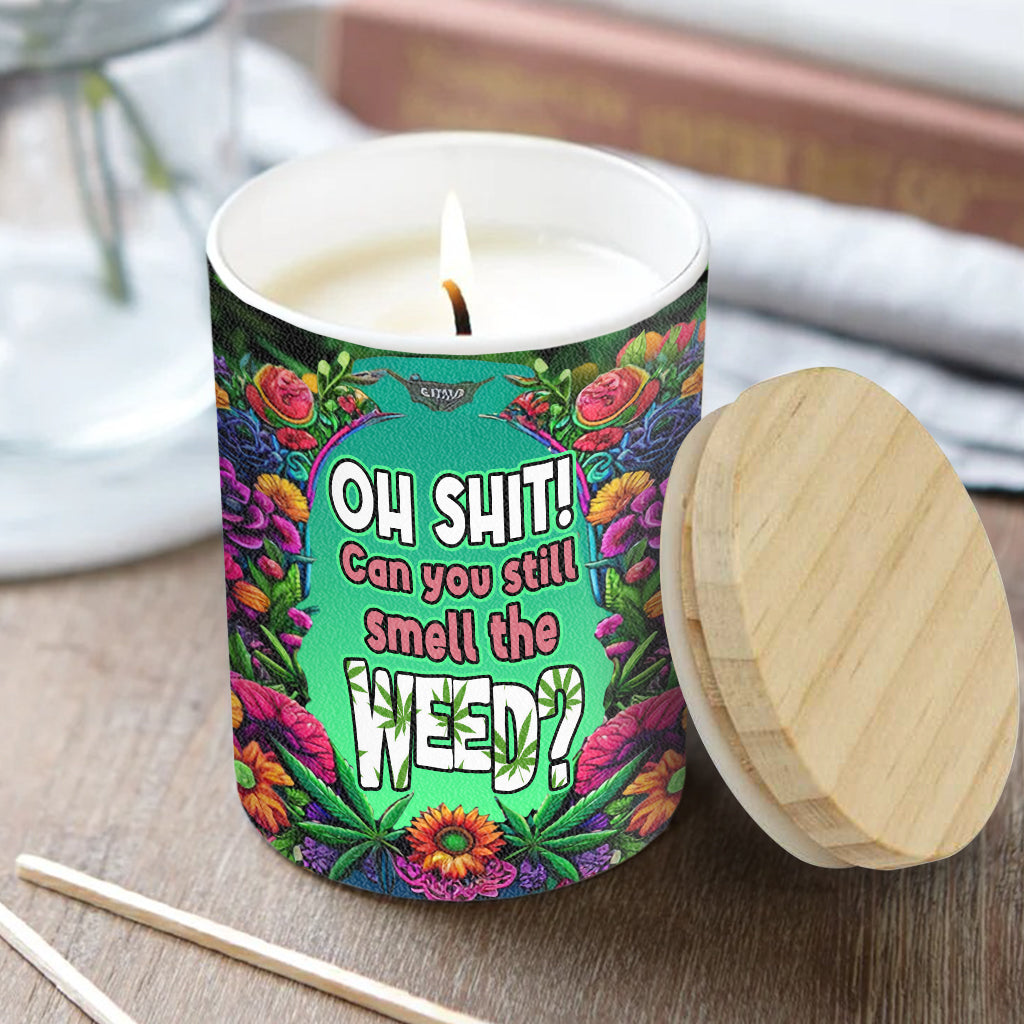 Oh merde ! Tu sens encore l'herbe ? - Bougie personnalisée à l'herbe avec couvercle en bois