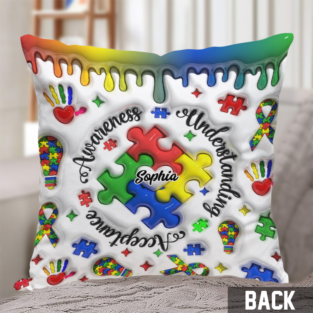 Sensibilisation à l'autisme - Coussin décoratif personnalisé pour la sensibilisation à l'autisme