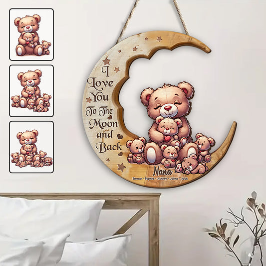 I Love You To The Moon - Personalized Grandma Custom Shaped Wood Sign