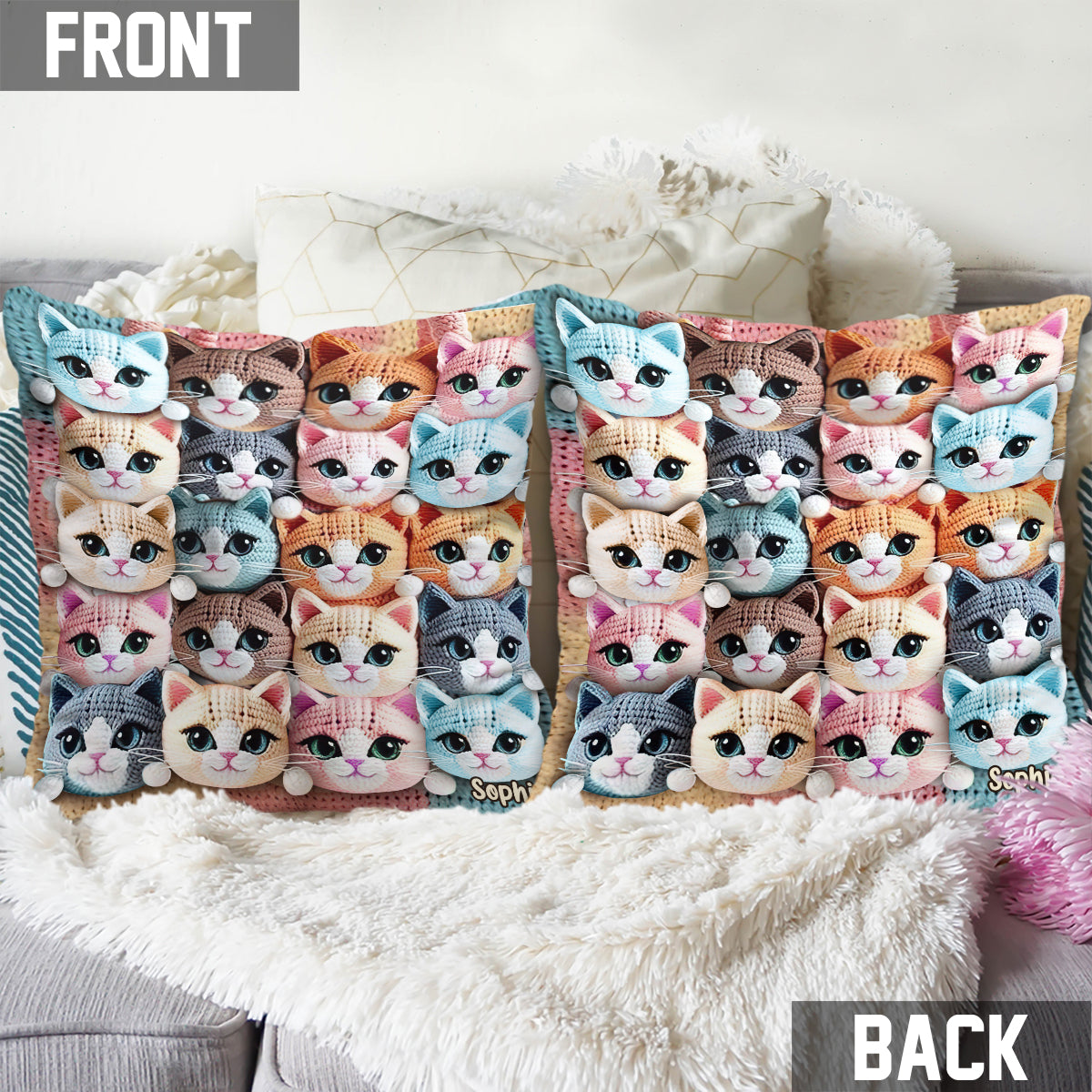 Cute Cats - Personalized Cat Throw Pillow