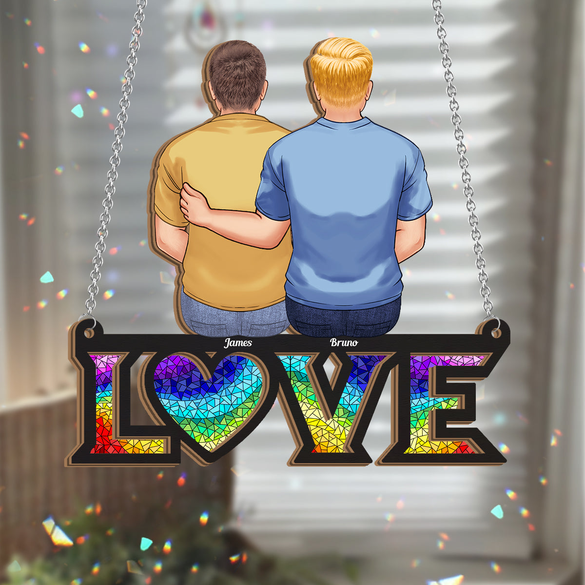 Love Is Love - Personalized LGBT Support 2 Layered Window Hanging Suncatcher