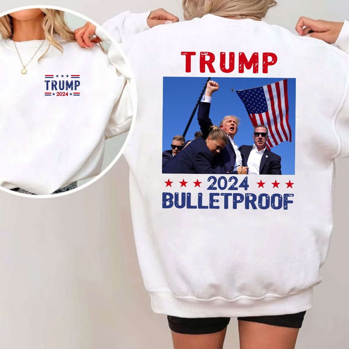 Kugelsicheres T-Shirt, „Niemals aufgeben“-Shirt, „Kämpfe für Amerika“-T-Shirt, Retro-Rallye-Shirt, „Kämpfen, kämpfen, kämpfen“-Shirt
