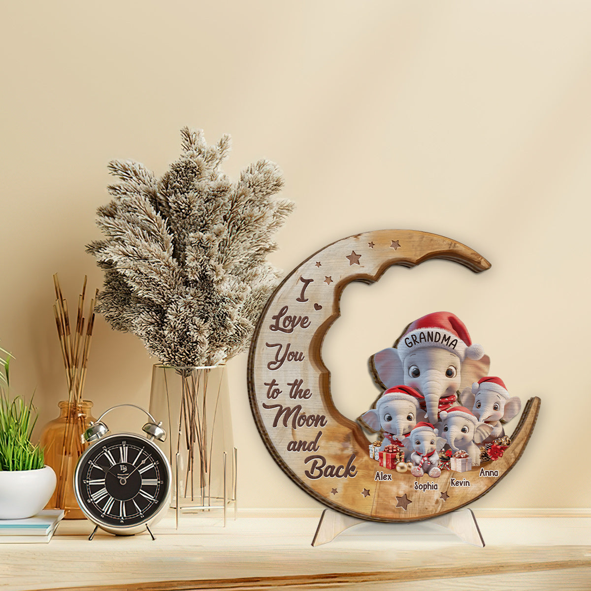 Je t'aime jusqu'à la lune et retour - Panneau en bois personnalisé double couche pour grand-mère