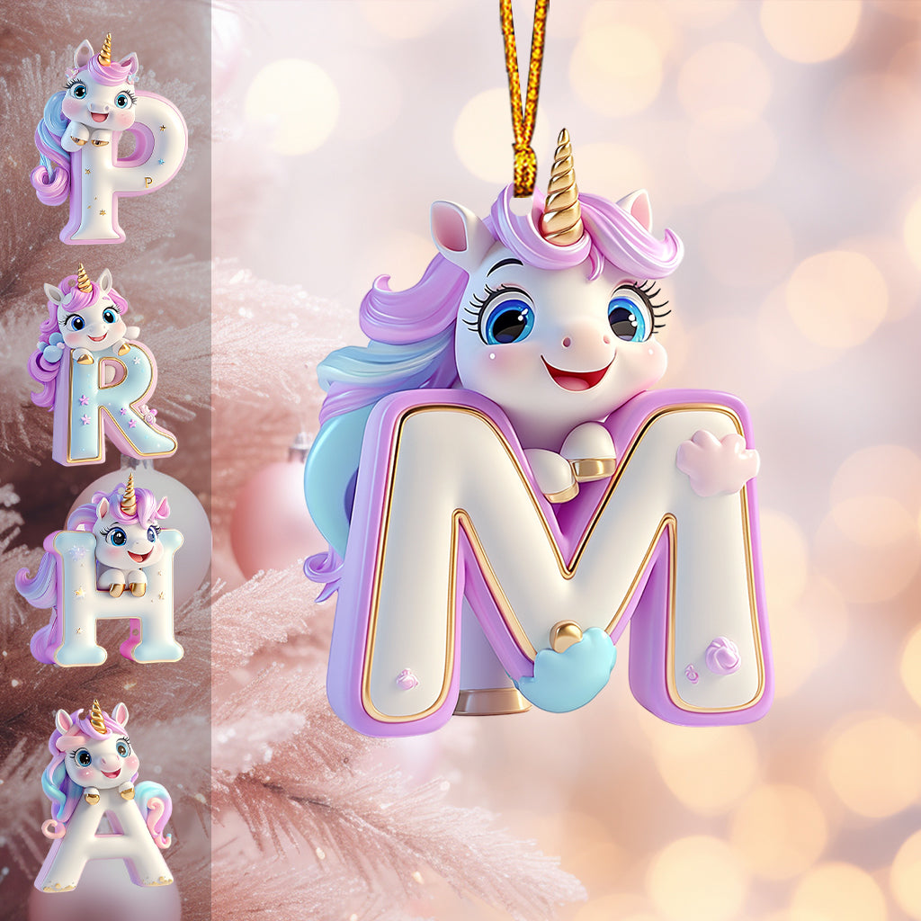 Ornement lettre licorne mignon - Ornement personnalisé pour enfant