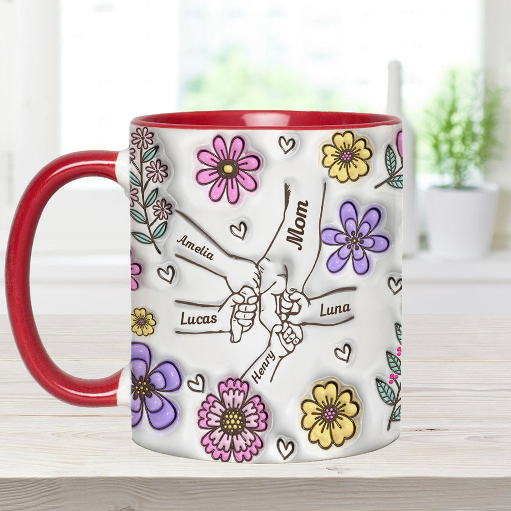 Pink Flower Holding Hands Nana Grandma Mom - Personalized Mother Accent Mug