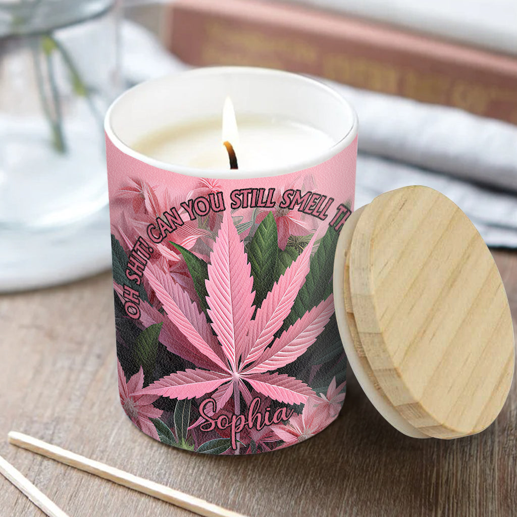 Rose dans mon coin - Bougie personnalisée au cannabis avec couvercle en bois
