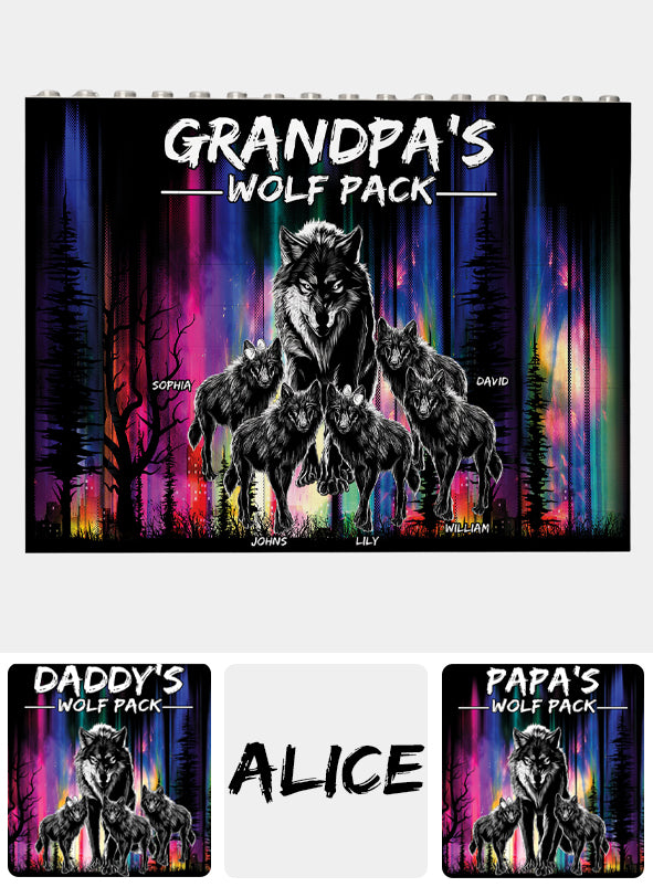 Grandpa's Wolf Pack - Personalized Grandpa One-sided Horizontal Rectangle Building Brick Blocks